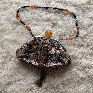 Mary Frances Beaded Floral Clutch with Tassel